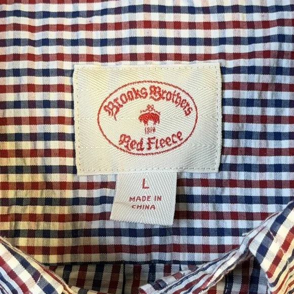 Brooks Brothers Seersucker Men's L Gingham Red Blue Check Short Sleeve Button Up - Picture 2 of 8